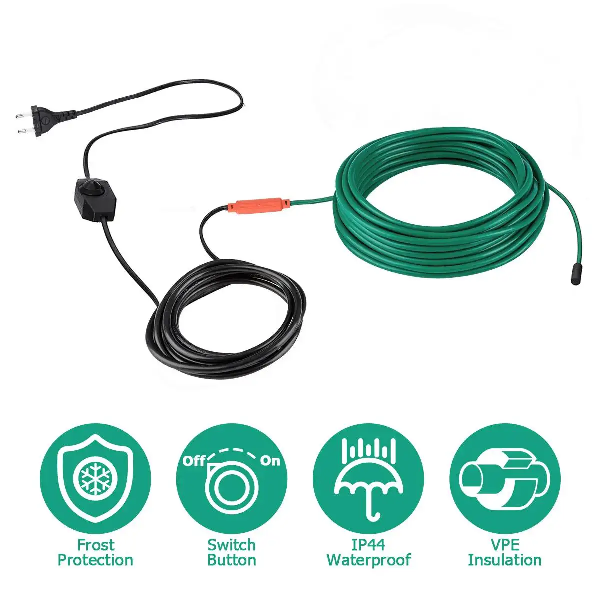 

220V EU Plug-in Power Cord Self Regulating Heating waterproof Cable for Water pipe Freeze Protection, Reptiles Pets Heating