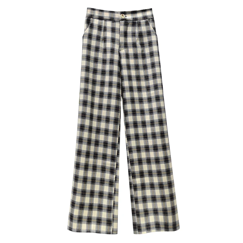 

Black Vintage Plaid Silk Pants Women 2020 Harajuku Ankle Length Wide Leg Pants Korean Streetwear Girls Trousers Pantalon Femme
