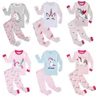 Пижамные комплекты с рисунками животных для мальчиков Детская Хлопковая пижама с длинными рукавами, пижама с единорогом для маленьких девочек, пижамы для детей от 2 до 8 лет