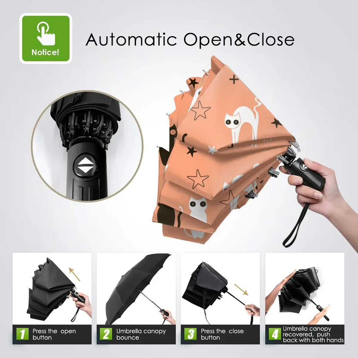 Economici Ombrello Automatico Pieghevole Resistente Al Vento Donna Auto Halloween Gatti Ombrelli Antivento Pioggia Per Uomo Ombrellone