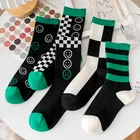 высокие носки женские харадзюку корейский стиль японский стиль длинные хлопок Мультяшные черные полосатые носки, женские носки, женские носки, спортивные носки, хлопковые носки в стиле Харадзюку