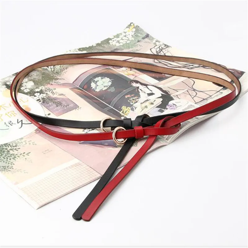 

Slim Leather Waist Belt Women Casual 115cm*1.1cm Long Band Dress Strap Female Round Buckle Solid Waistband Girls Girdle Lady