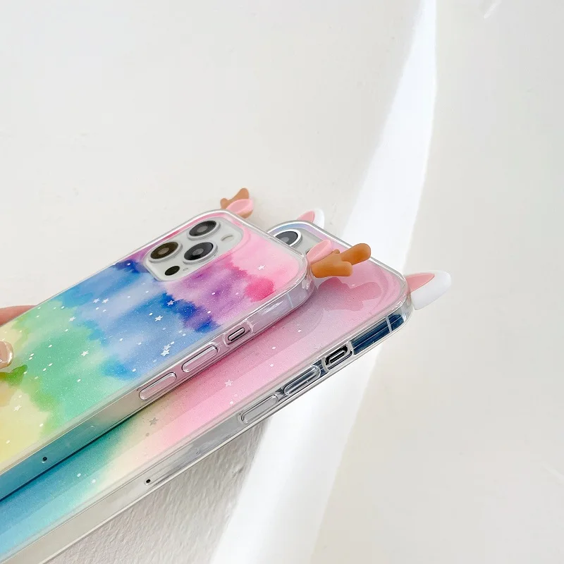 cute cat ear phone case for oppo reno 5 4 k z f f19 f17 f11 pro find x3 x2 neo lite silicone antlers rainbow back cover free global shipping