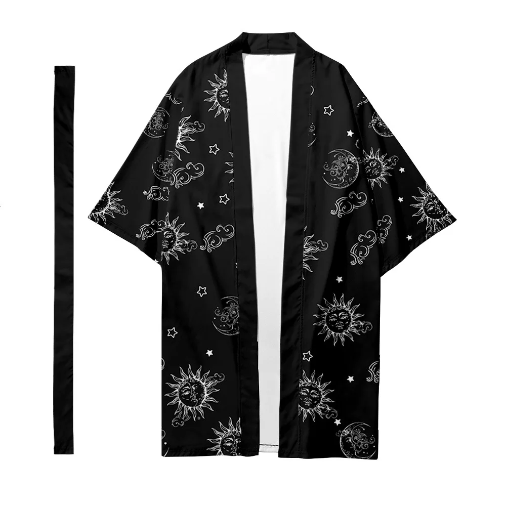 

Men's Japanese traditional ethnic long kimono cardigan women's kimono moon starry sky pattern kimono shirt yukata jacket2
