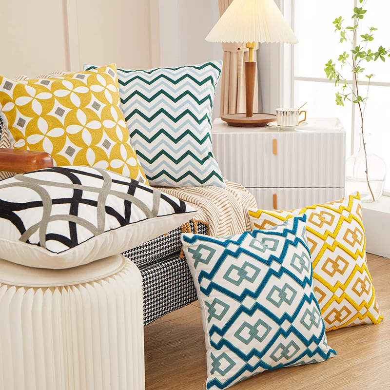 

Geometric Cushion Covers Living Room Nordic Decorative Throw Pillow Cover Embroidery Pillow Case For Sofa Bed Office Home Decor