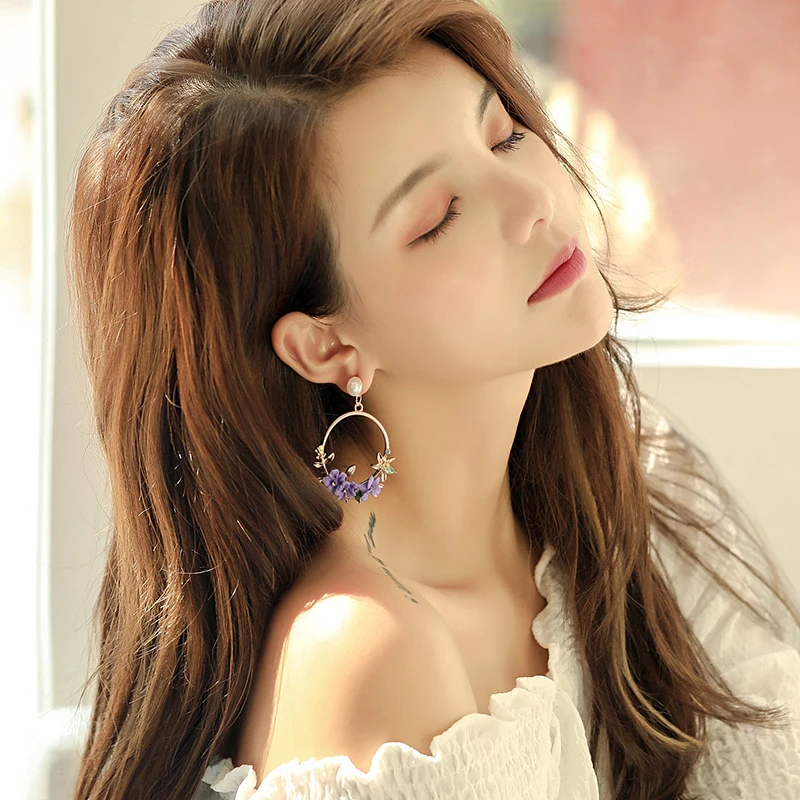 Модные милые серьги Xinwei с фиолетовыми цветами для женщин и девушек женские