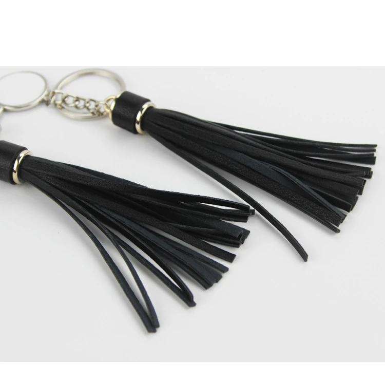 sublimation blank black long tassels keychains square round key ring hot transfer printing consumables DIY gifts 15pcs/lot