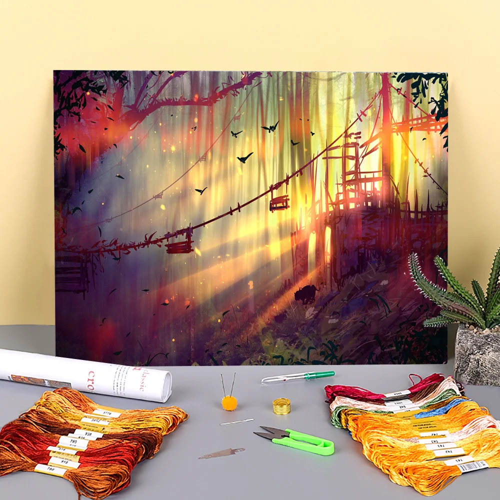 

Пейзаж одинокое место Печатный холст 11CT Набор для вышивки крестом DMC нитки рукоделие хобби ручная работа Декор