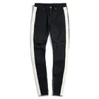 Мужские Модные джинсы в полоску сбоку на молнии, дизайнерские Стрейчевые брюки для бега в стиле хип-хоп