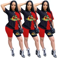 spring and summer new black and red double print womens shorts suit womens casual sports home sports style suit