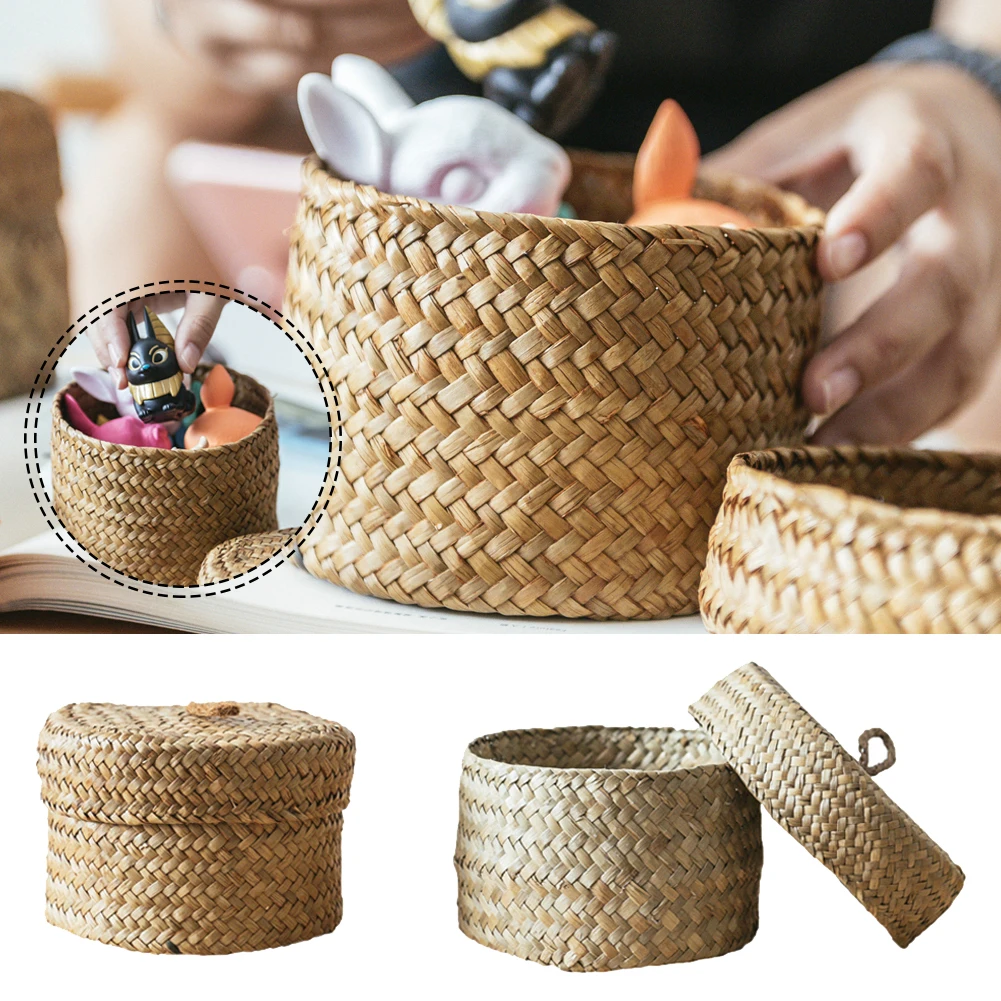 

12.5x8cm Handmade Rattan Storage Basket Kids Toys Desktop Organizer Sundries Storage Box Laundry Baskets Wicker Flower Pot