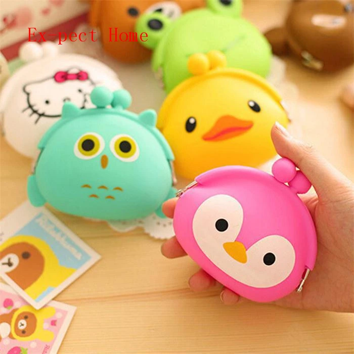 Monedero de silicona de animales para mujer, monedero japon&eacute;s de gelatina de Color caramelo, Mini billetera para llaves, 100 unids/lote-3