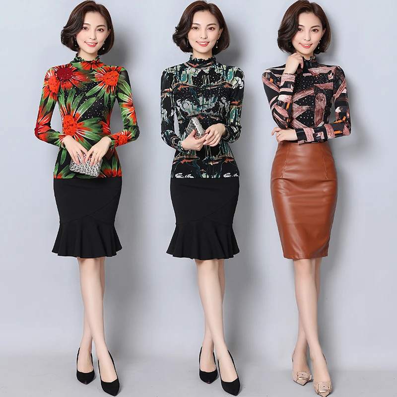 

Plus Size 5XL Print Tops Women Autumn Blouse Shirt 2019 Casual Long Sleeve Stretch Office Shirt Female Slim Shirt Blouse S020