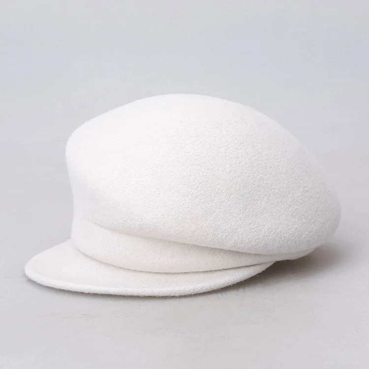 

2021 Japanese and Korean 100% Australia Wool White Cloche Hat Irregular Newsboy Cap Lady Chic Berets Women Felt Fedora Hats