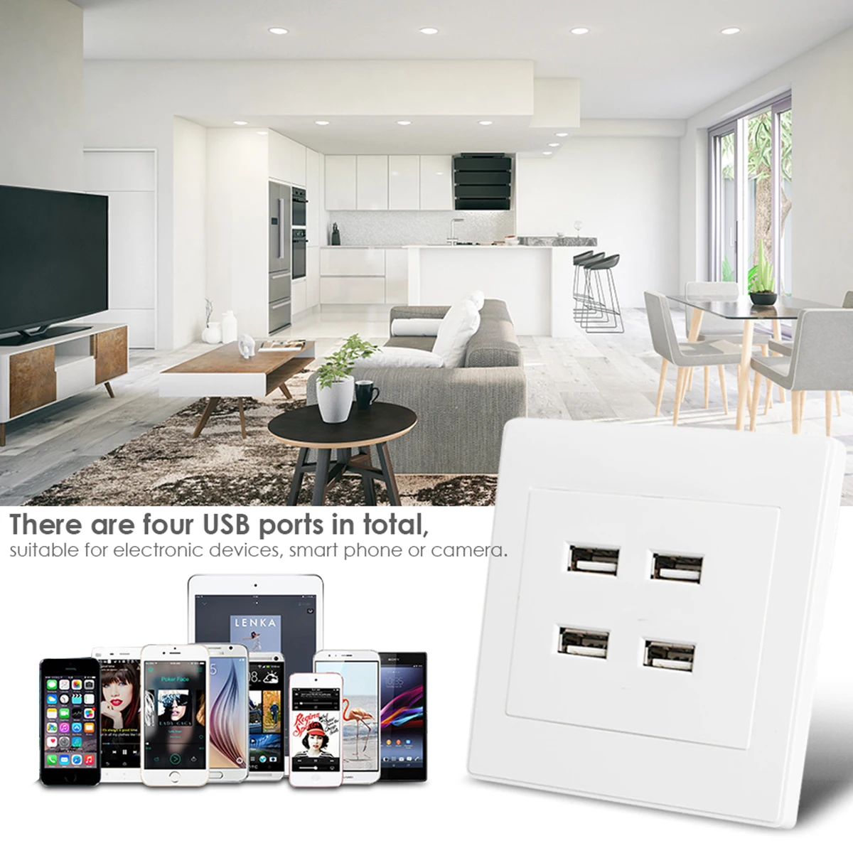 

4 USB Port DC 5V Fast Charging Speeds Home Office Electric Wall Mounted Power Socket Charger Outlet Fit For Electronic Product