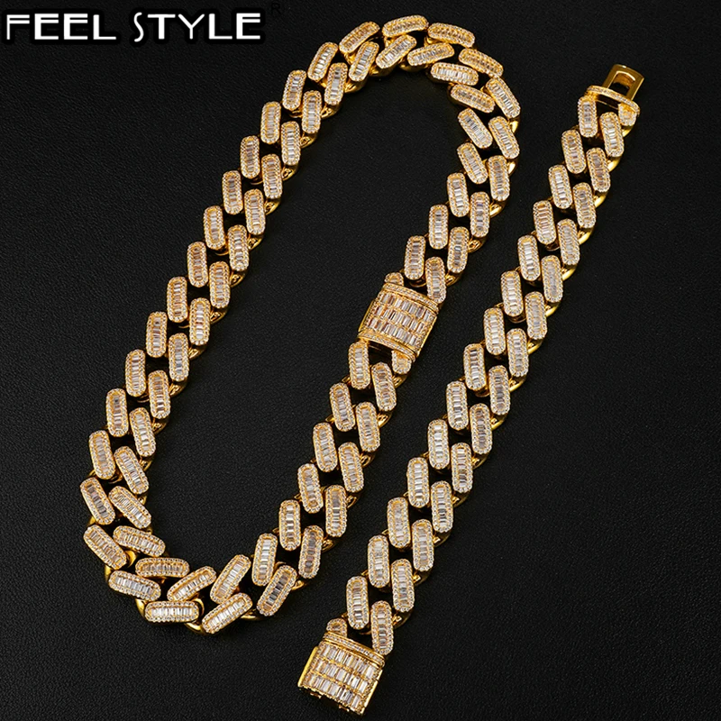 

Хип-хоп 19 мм сумочка-Багет с пряжкой кубинская тяжелая медь зубец Установка AAA + кубические циркониевые камни браслет ожерелье для мужчин юв...