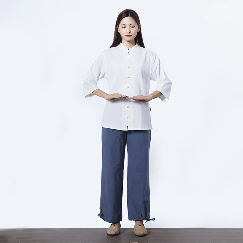 

Women Tai Chi Martial Arts Kungfu Meditation Uniforms Cotton Linen Loose Wide Leg Pants+Shirt Jogger Fitness Workout Casual Set