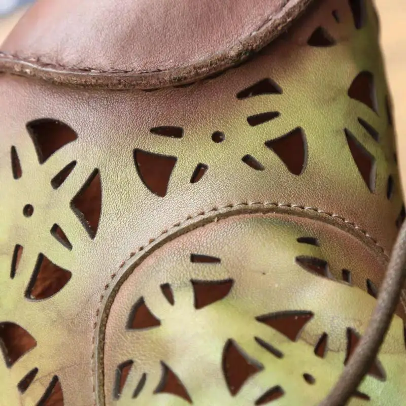 

Johnature Genuine Leather Shoes Women Sandals Lace-Up Retro Flat With 2021 New Hollow Comfortable Handmade Sewing Ladies Sandals
