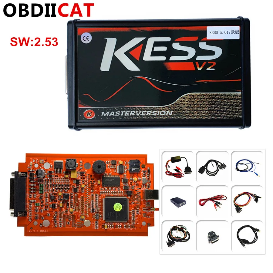 OBDIICAT Online красный V2.53 KESS V5.017 V2 KTAG V7.020 V2.25 4 светодиода без маркера OBD2 менеджер K TAG ECU
