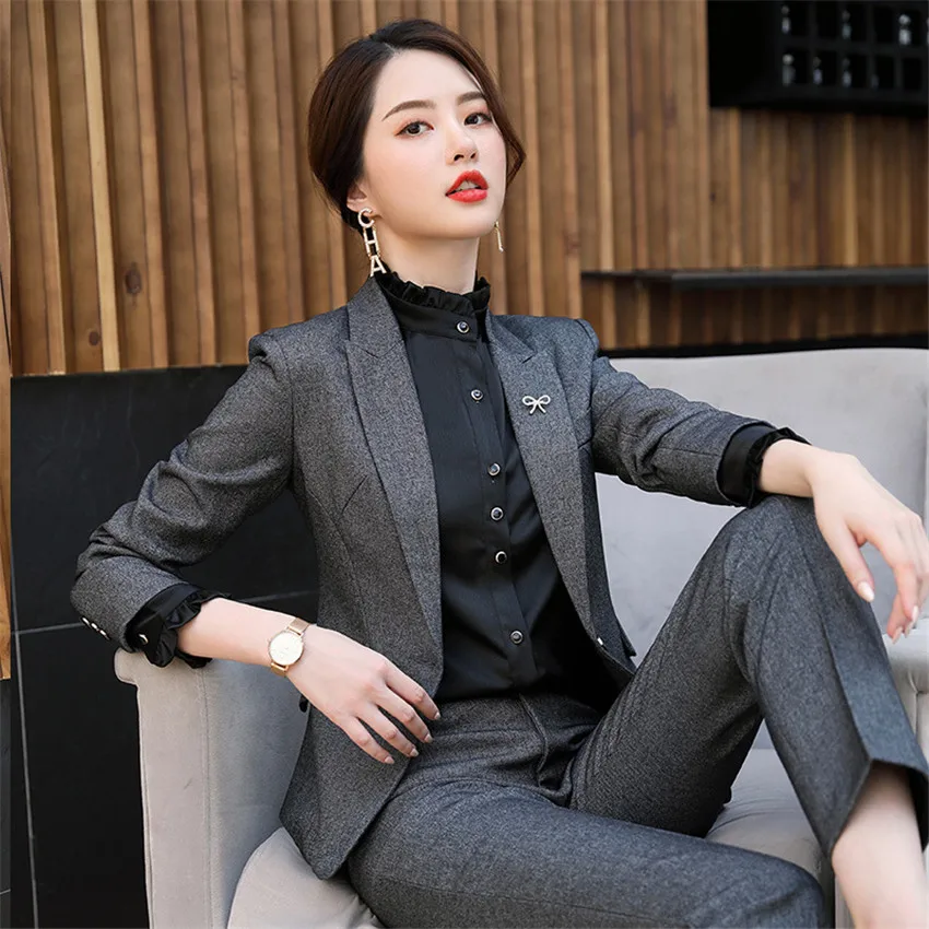 

Women Suit Business Blazer & Pant Office Lady Long Sleeve Jacket Pant Suits Elegant Femme 2 Pieces Set Interview Suits