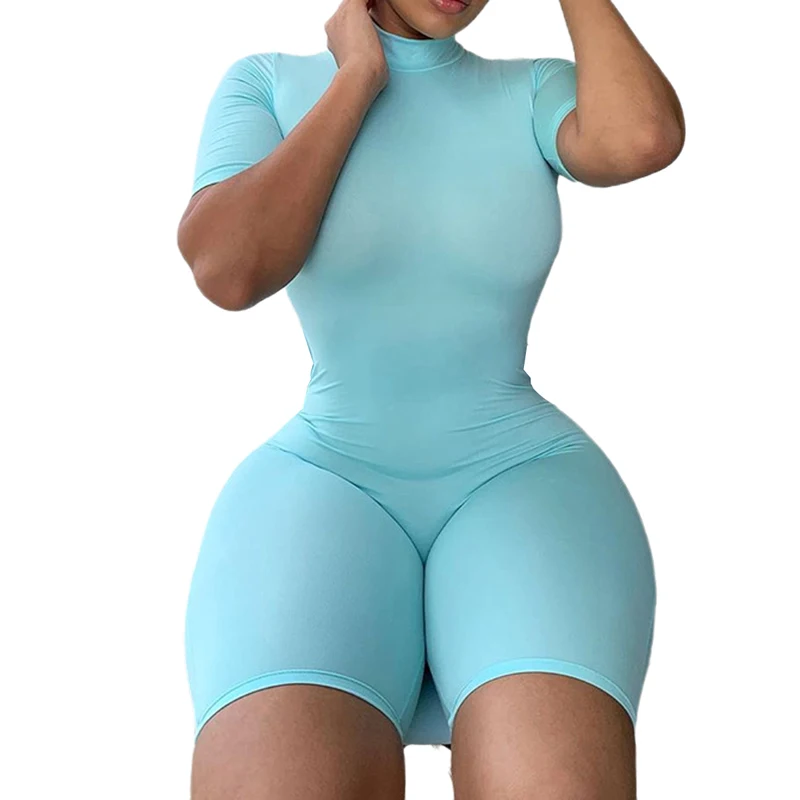 Женский пикантный комбинезон наряды пижама с коротким рукавом Однотонная синяя