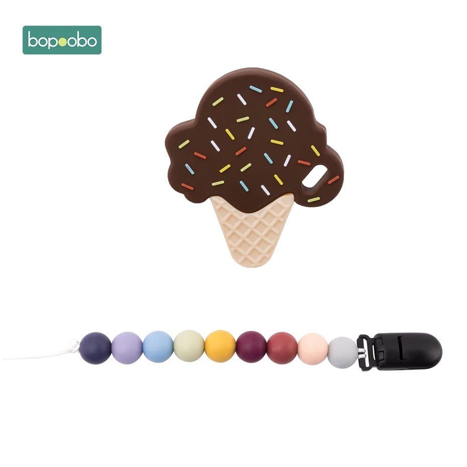 Bopoobo 1 шт. пищевой силиконовый Icecream набор силиконовый Прорезыватель для зубов бусы для изготовления BPA бесплатные Детские трофеи подвеска пустышка Клип цепь