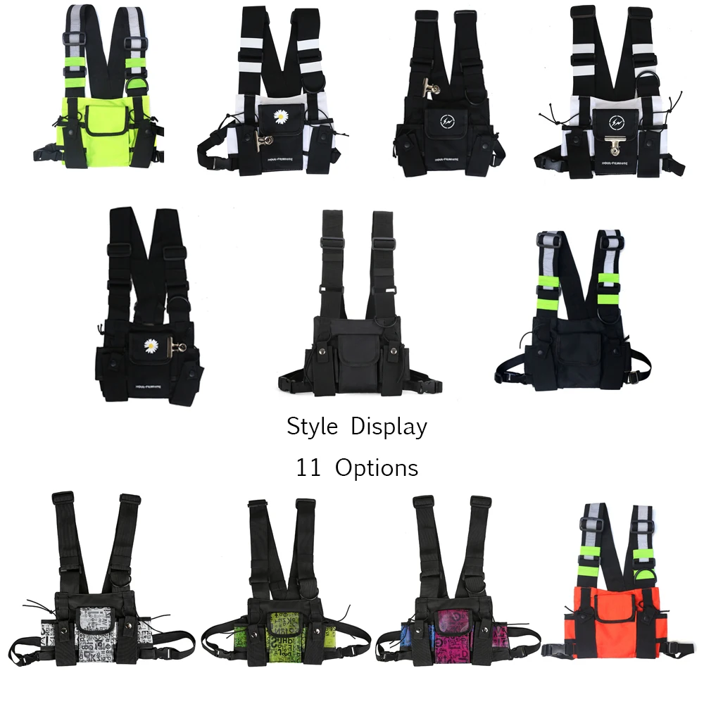 

Hop Fashion Hip Streetwear Chest Bag For Men Tactical Functional Unisex Waistcoat Black Bullet Vest Bag Chest Rig Bags