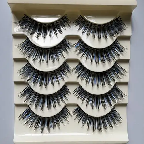 

5 Pairs Long Thick Black Blue False Eyelashes Night Club Dancing Eye Lashes Makeup Beauty Extension Tools