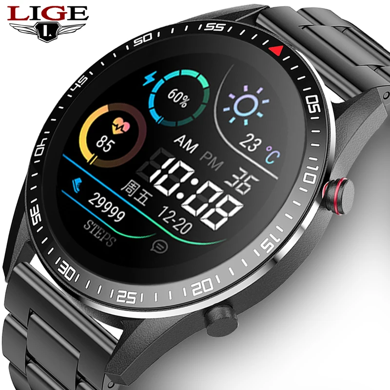 

LIGE 2021 New Smart Watch Men Full Touch Screen Sport Fitness Watch IP67 Waterproof Bluetooth Smartwatch Men For Xiaomi Huawei