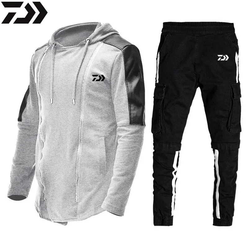 

Autumn Winter Men Sets Daiwa Fishing Sportswear Tracksuits 2 Piece Sets Male Clothes Hoodies+Pants Sets Streetswear Coat Jackets