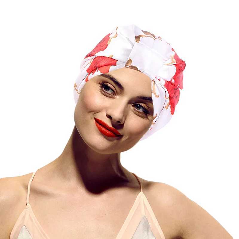 

Fashion Hats Head Scarf Headwraps For Women Hot Sell Satin Print Double Scarf Cap Imitation Silk Nightcap Toiletry Makeup Cap63