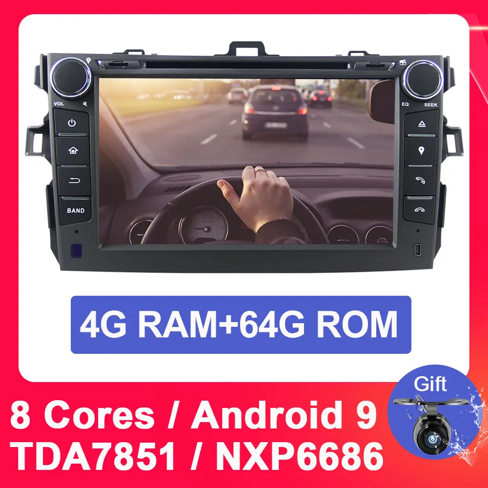 Eunavi 2 din автомобильный dvd Android 9 мультимедиа плеер для Защитные чехлы для сидений, сшитые специально для Toyota Corolla 2007 2008 2009 2010 2011 2din радио gps навигации 1024*600 - Цвет: 4G 64G PX5