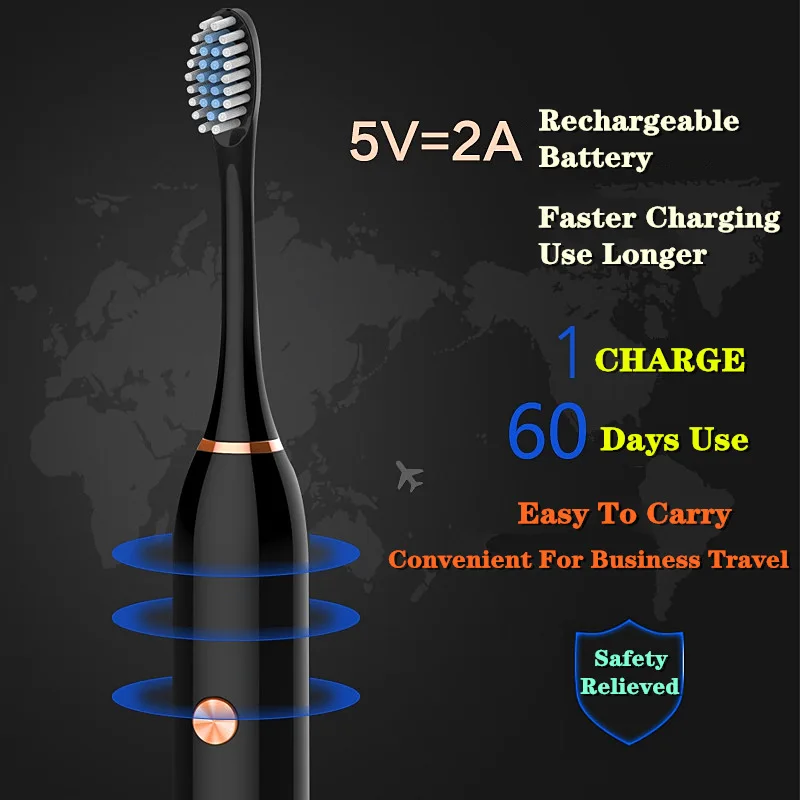 Звуковая электрическая зубная щетка USB перезаряжаемая ультра электронная