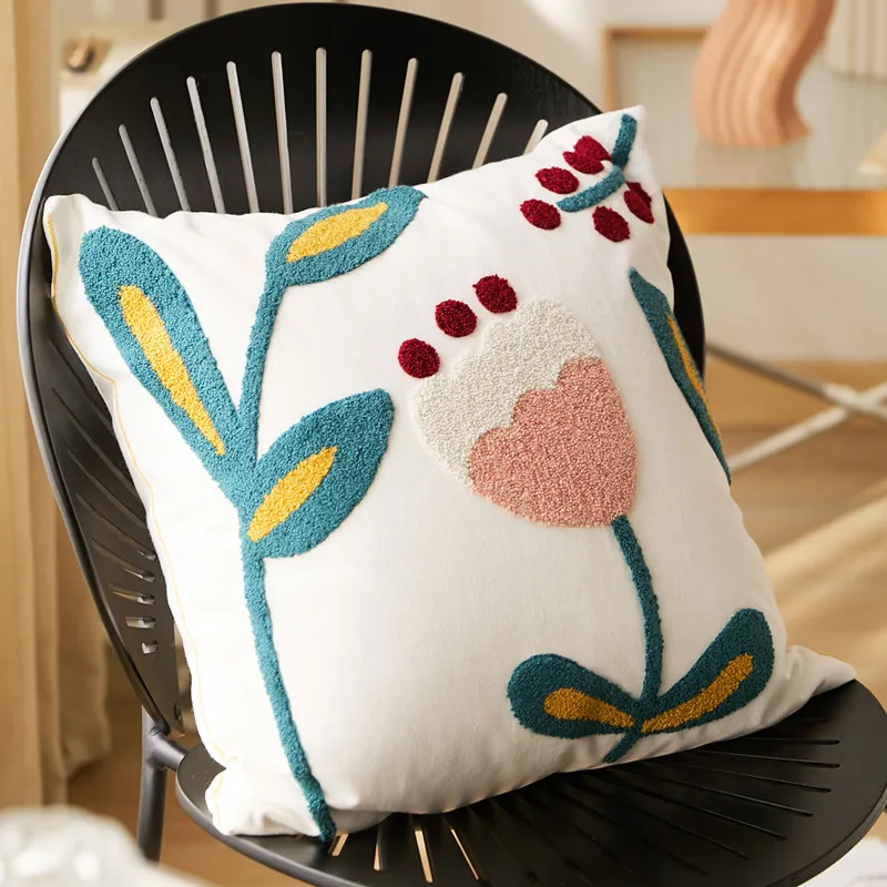 

Декоративная хлопковая наволочка для подушки с вышивкой для гостиной, цветочный домашний декор, наволочка 45x4 5 см