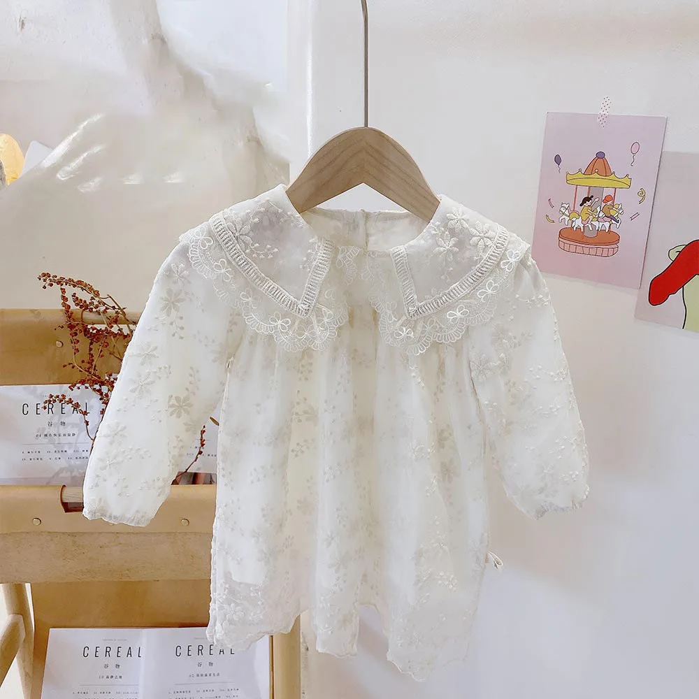 

2021 Spring New Kids Clothes Sweet Girls Floral Lace Long Sleeve Dress