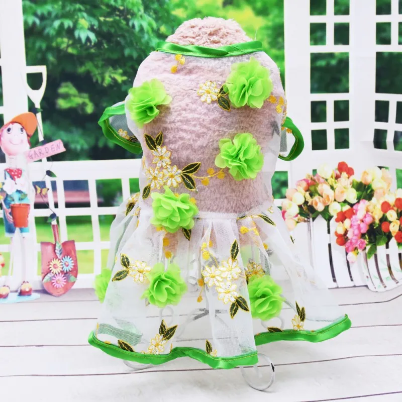 

2PCS Spring Summer Dog Dress with Bowknot Princess Dress Tutu Flowers Comfortable Dog Dress Skirt Pink Lace Designs Puppy Dog #5
