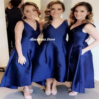 sexy a line bridesmaid dresses royal blue satin v neck capped sleeves party prom gowns 2022 vestidos de noche high quality