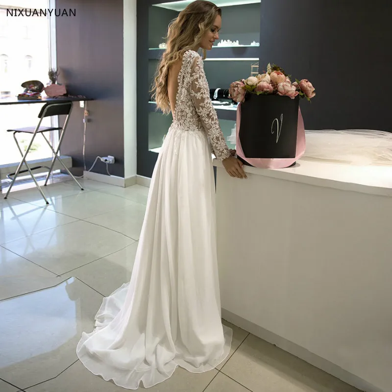 Vestido De Noiva 2021 свадебное платье es белые слоновая кость Длинные рукава Прозрачное