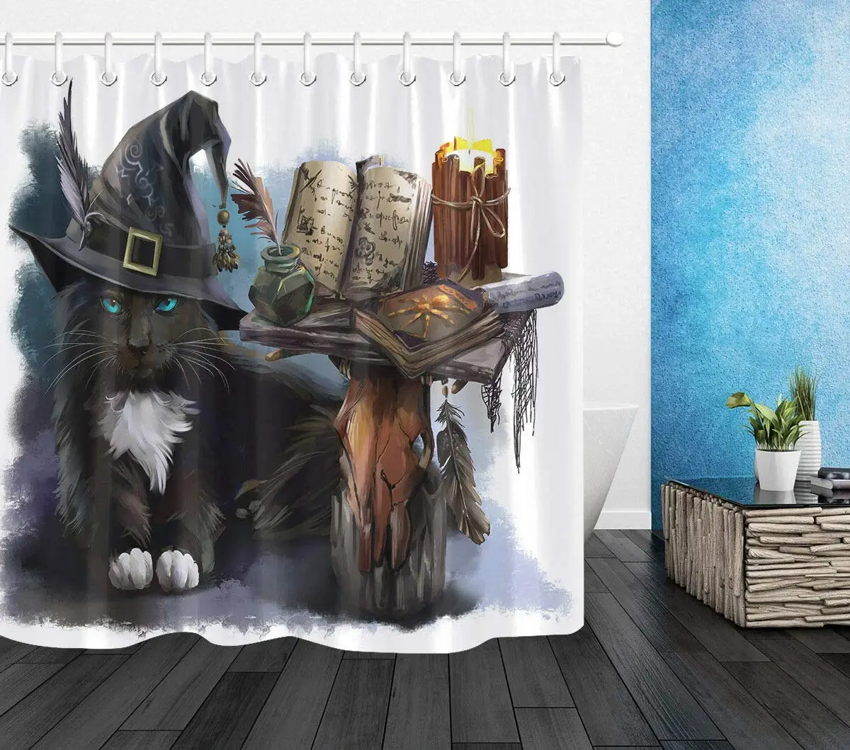 

Halloween Bathroom Accessories Magical Black Cat Shower Curtain