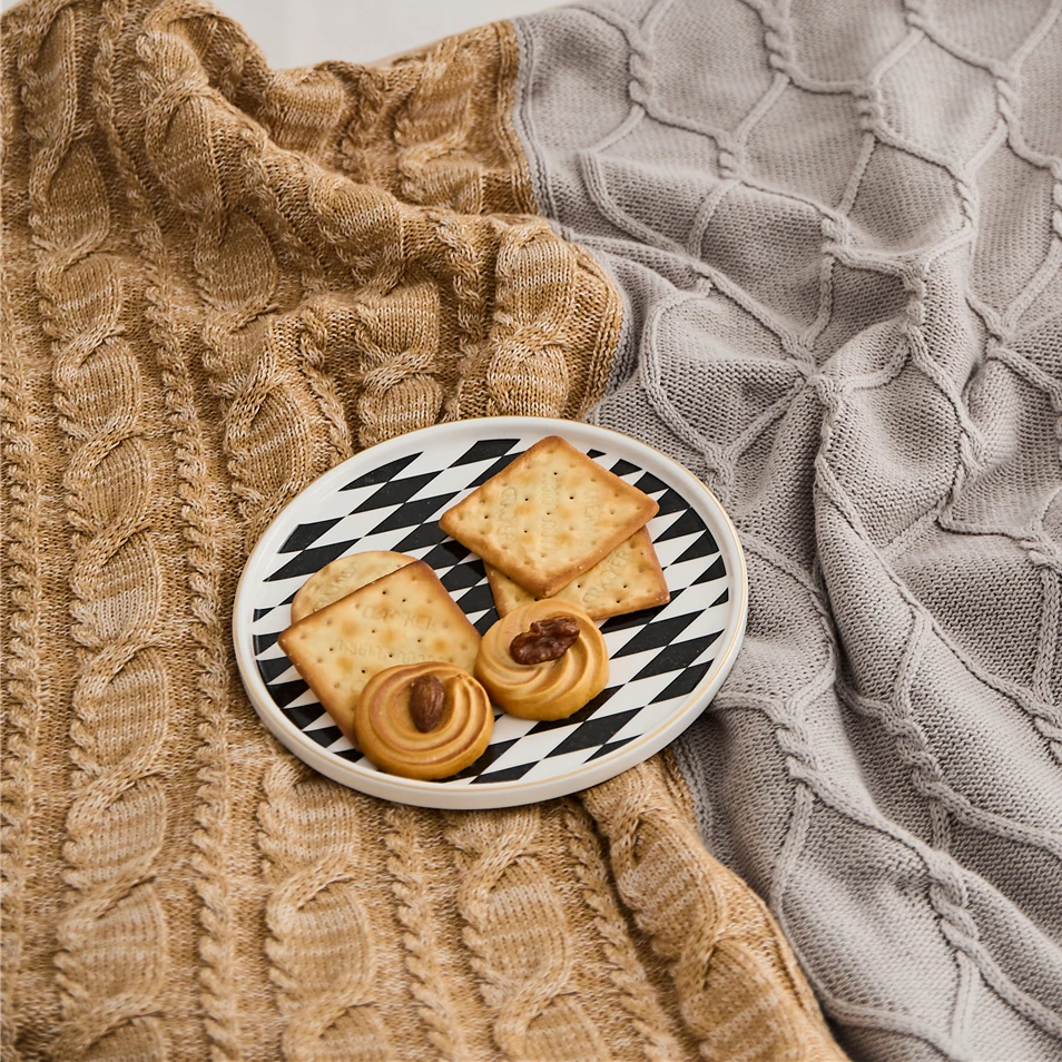 

REGINA Gorgeous Knitted Texture Quilt Bedroom Decoration Lady Beauty All Season Hand Crochet Cozy Bedding Set Comforter Blanket