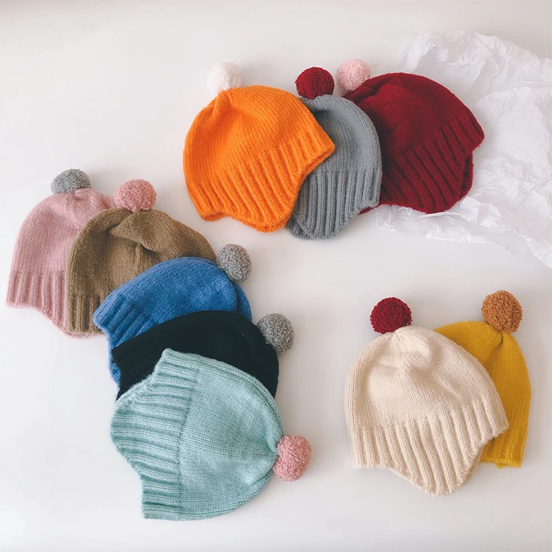 

Ins Style Winter Baby Hats Pom Pom Knit Baby Beanie Kids Cap for Girls Elastic Warm Kids Boys Hat Children Infant Bonnet 1-6Y