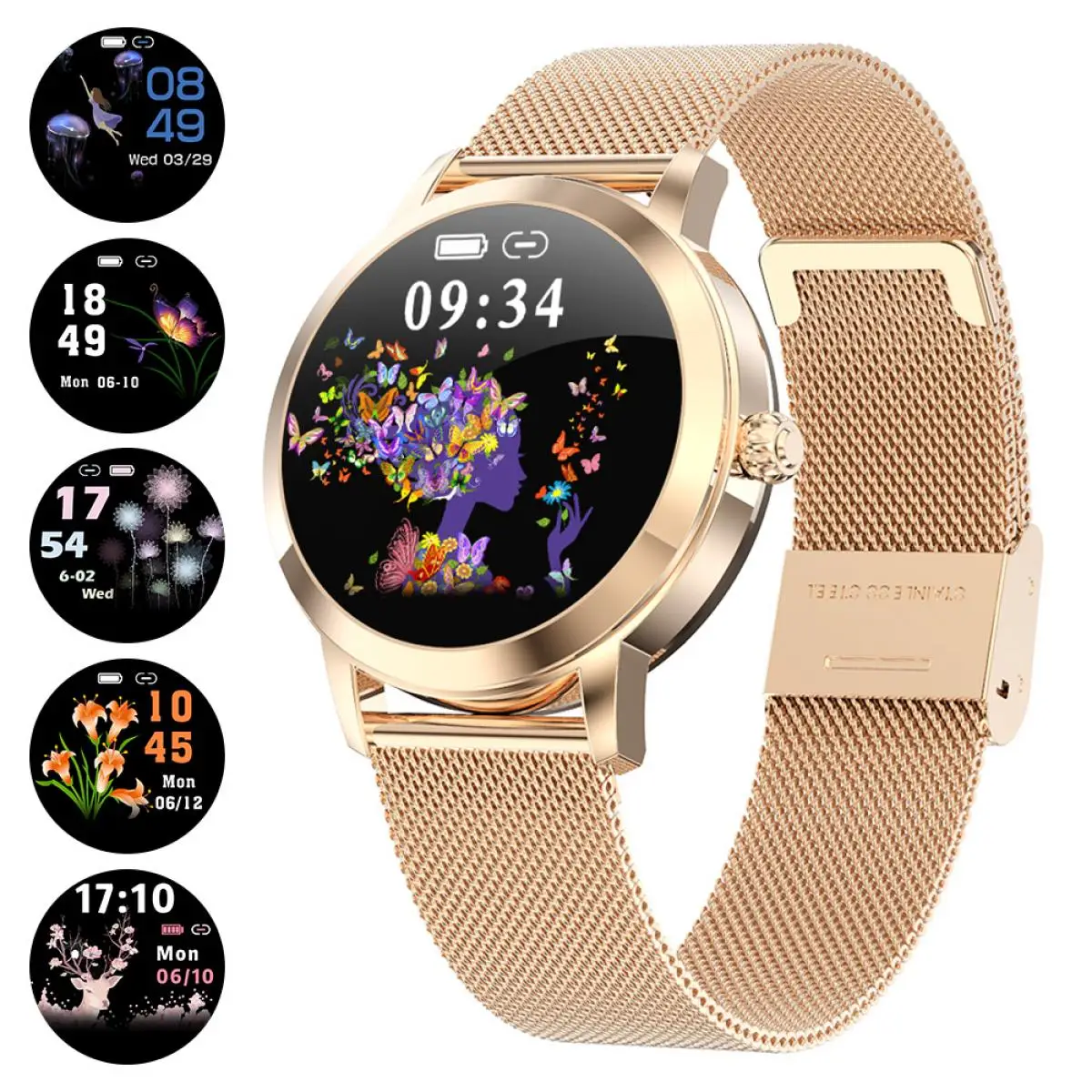 

K&F Concept Women Smart Watch Bracelet Smartwatch Clock IP68 Waterproof Heart Rate Monitor For Android IOS Sport Tracker-Golden