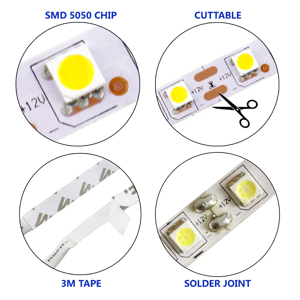 SMD 5050 светодиодные полосы водонепроницаемый теплый белый красный синий Epistar 60 светодиодов/м Ambilight Подсветка Водонепроницаемый 12 В светодиодные полосы дистанционного управления