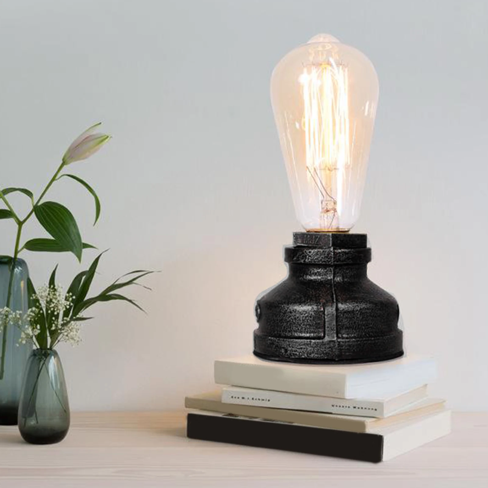 

Vintage Table Lamp Industrial Wrought Iron Desk Lamp Steampunk Antique Accent Lamp with E27 Edison Base Retro Lamp Holder