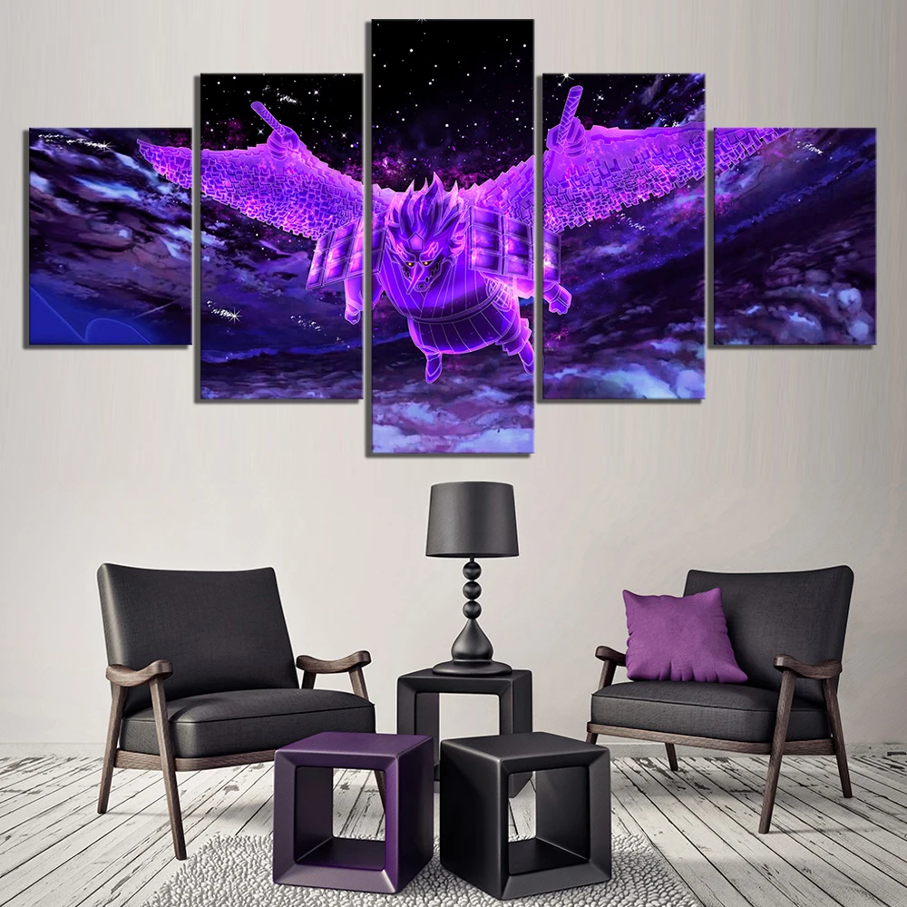 

5 Pieces Anime Painting on Canvas Sasuke Oil Painting Artwork Wallpaper Home Decor Wall Stickers Living Room Decor Murals