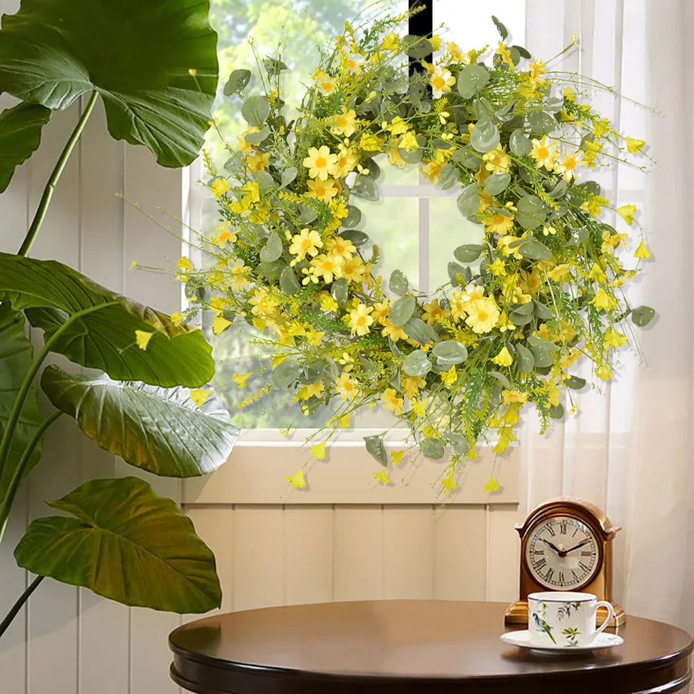 

Home Decor Wedding Hanging Yellow Daisy Multifunction Diy Artificial Flowers Wreath