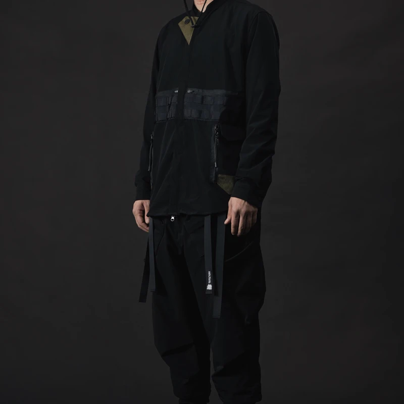 PUPIL TRAVEL Techwear Dark Watcher Men's Black Crewneck Cargo Long Sleeve Shirt Molle Design Hip Hop Style Punk Fashion