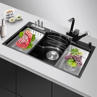 one piece sink nano black kitchen 304 stainless steel sink large single slot stepped multifunctional basin with knife holder