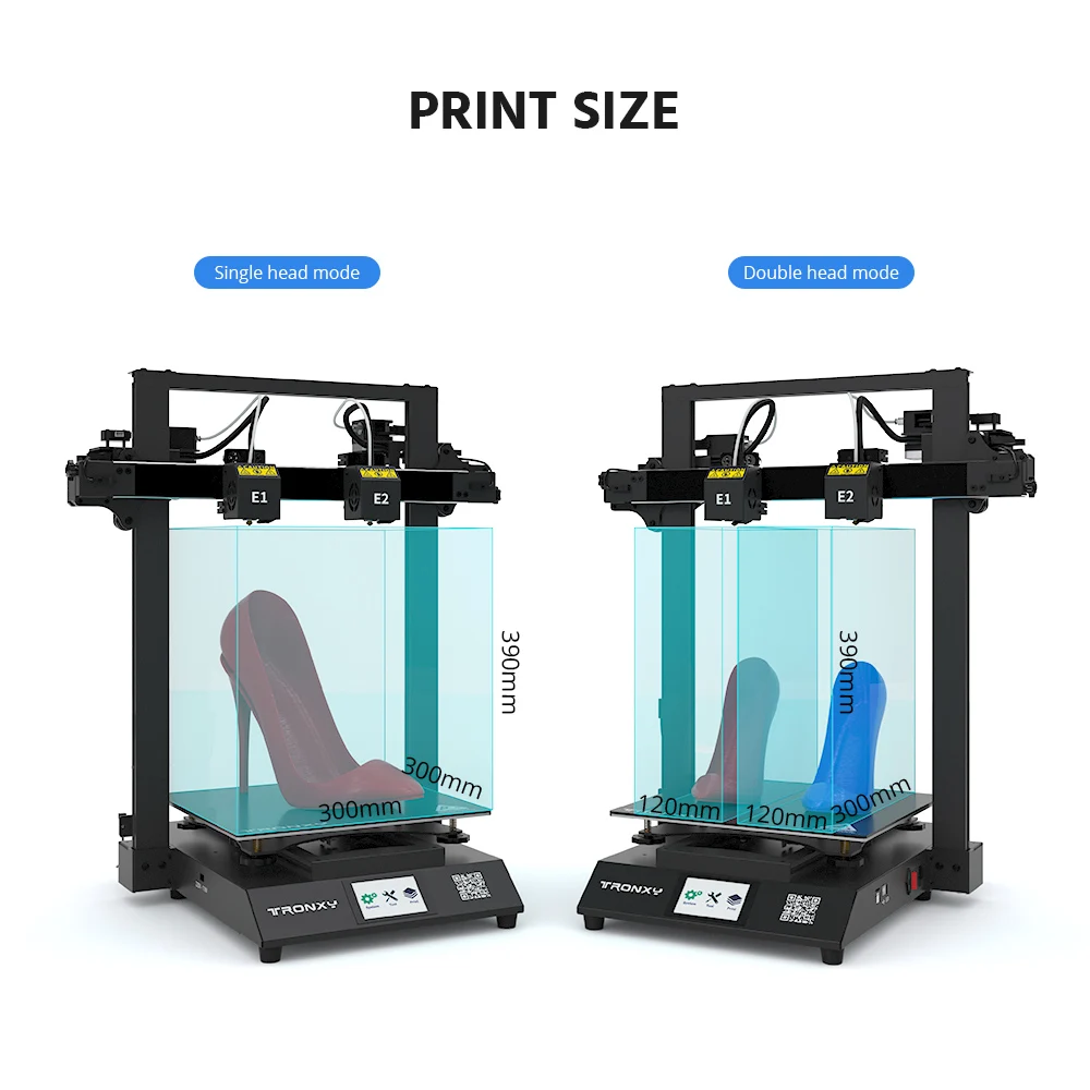 Tronxy GEMINI S IDEX 3D Printer Multicolor 2 color 2 Head Independent Dual Extruder Large FDM Mirror copy 3D Printing