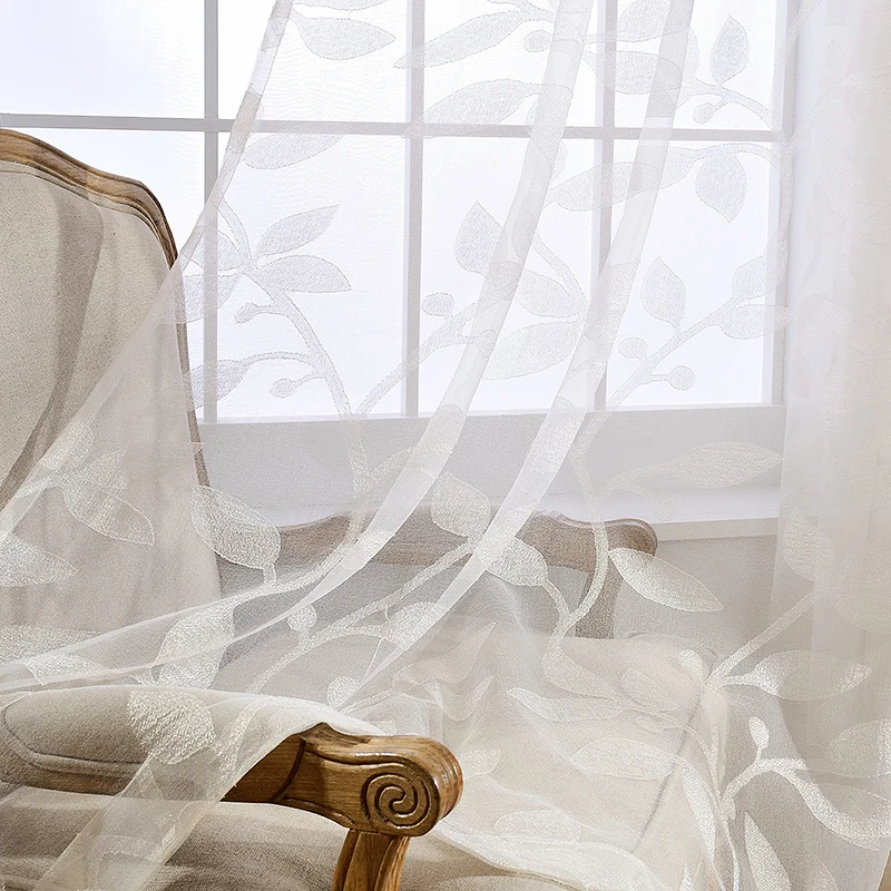 

Window Screen Embroidery Lace Curtain Nordic Simple ins Light Transmitting Balcony Curtain Tulle Shade Fresh Sunscreen Screen
